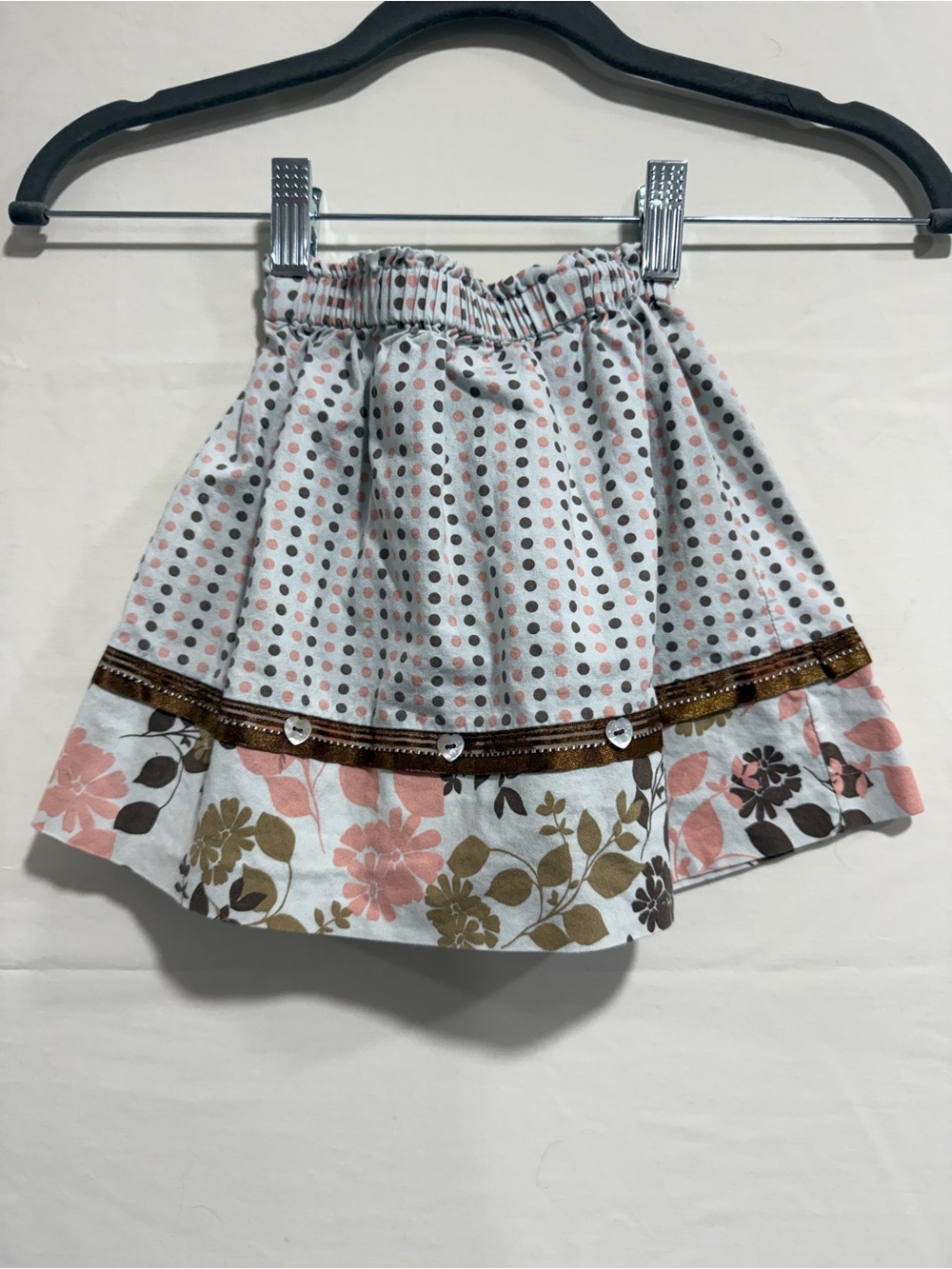 Handmade Girls 24M Floral Polka Dot Skirt Heart Buttons Made USA